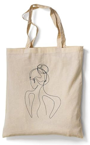 tradercat Jutebeutel bedruckt vintage 100% Baumwolle, Stoffbeutel, One Line Silhouette, aesthetic als modisches Accessoire, Spruch (Woman Back Silhouette)