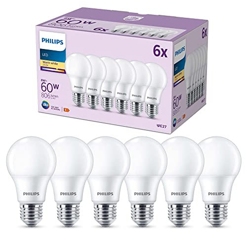 Philips pack de 6 ampoules LED E27, 60W, blanc chaud