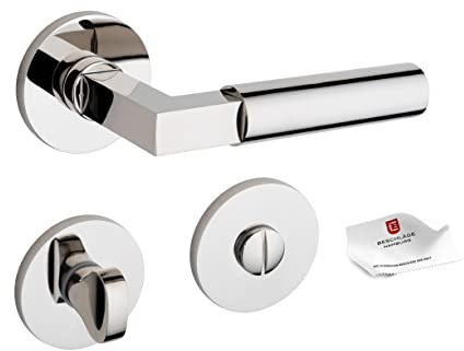 Beschläge Hamburg Türgriffe Türbeschlag BAUHAUS PRIME 07ZAMAK MPN PVD WC - Türklinken mit WC-Verschluss für Badezimmer und Toilette - Türdrücker für Innentüren, Nickel poliert PVD beschichtet