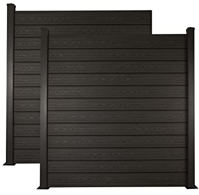 Ventanara® WPC Zaun Sichtschutzzaun Steckzaun Gartensichtschutz Komplettset 188x190 inkl Aluminiumpfosten anthrazit (anthrazit, 2X Element + 3X Pfosten inkl. Aufschraubhülse)
