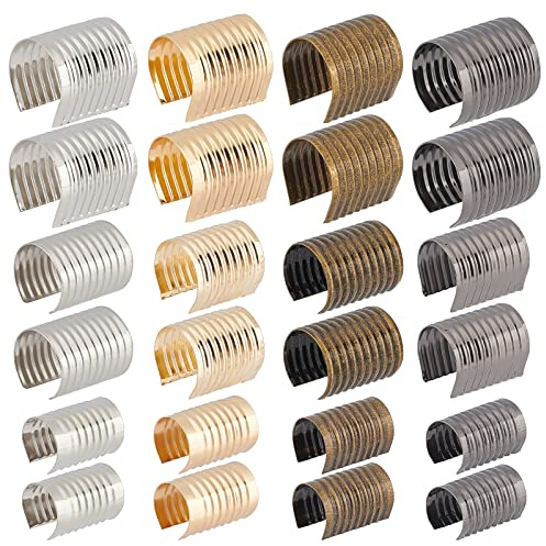 PandaHall 200pcs Lederseilclip 3 Größe Zylindrische Öffnung Crimps 4 Farben Kordelschnur Lederverschluss Metall Faltbare Endkappe Für Quaste Lederkordeln Saiten Jute Armband Halskette Makramee