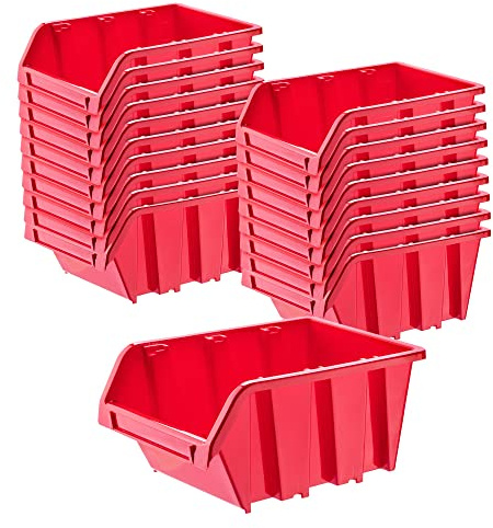 KADAX Werkstatt-Stapelkiste, Stapelbox aus PP Kunststoff, Sichtlagerbox in verschiedenen Größen, Lagerboxen für Werkzeugswand, Sichtlagerkasten, Sortierbox (Rot 20 Stück, 390x240mm)