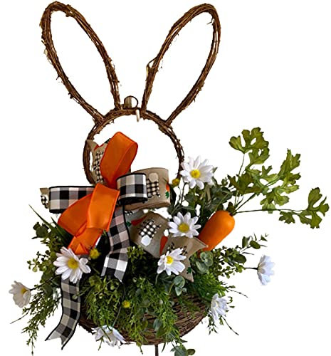 Kdtoll Osterhasenkranz, Osterkranz Haustür, Frühling Ostern Türkranz, Rattan-Zweiggirlande Osterdekoration, Osterdeko zum Aufhängen für Indoor Draußen Tür Wand Fenster