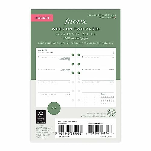 FILOFAX Kalendereinlage Eco Week on Two Pages Diary Refill - Pocket