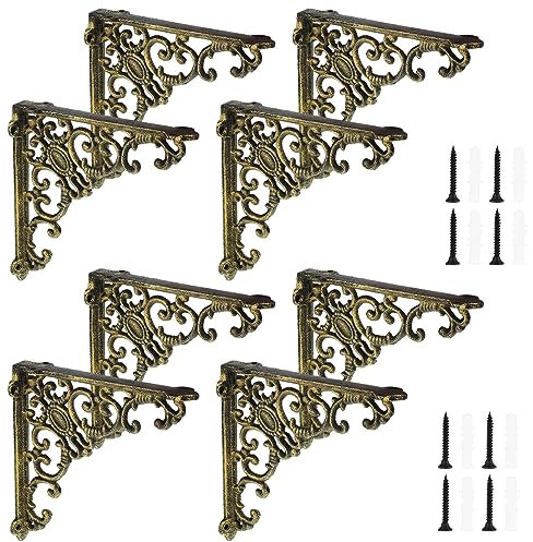 Lounsweer 8 Stück robuste Regalhalterungen aus antikem Messing, 20,3 cm, Wandmontage, dekorative Metallwand, schwimmendes Regal, Regalhalterungen für Küche, Zuhause, Badezimmer, Schrank, Regale,