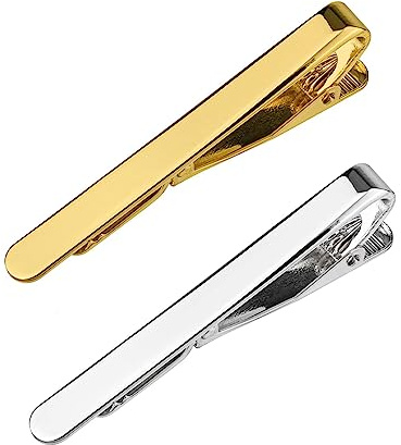 Tie Clip,2 PCS Tie Clips Men's Tie Accessories Tie Clip Classic Gift Set tie pin Necktie Clip on Tie for Long or Short Styles Necktie Wedding Business Clips Silver Gold