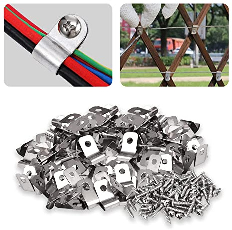 Morsetti per filo di recinzione, clip di montaggio per recinzione agricola, clip in acciaio inossidabile con viti per filo saldato su legno, metallo o recinzione in vinile (300)