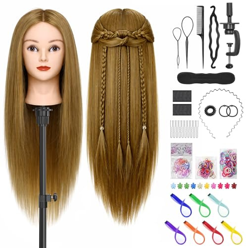80% echtes menschliches Haarstylingkopf, TwoWin 26 brauner Friseurkopf, Schaufensterpuppenkopf, Für Haarausbildung,Kosmetologie, Haarpuppenkopf mit Klemmhalter,Haarzubehör
