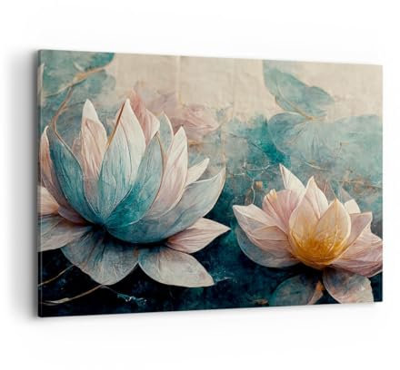 Quadri Moderni Soggiorno Fiori Art Deco Loto Quadro su Tela 120x80cm Stampe da Parete Camera da Letto Cucina 1 pezzo Wall Art Canvas Grandi XXL Decorazione Murale Grafica Immagini AA120x80-5976
