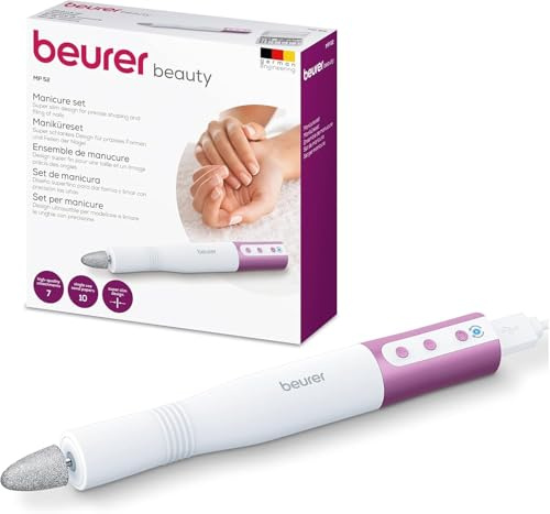 Beurer MP52 Nail Drill, Electric Manicure Device, Up to 15,000 RPM, 7 Sapphire & Felt Attachments, for Hands & Feet