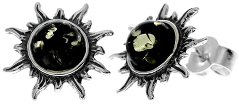 SilverAmber Jewellery UK - Orecchini rettangolari in argento sterling 925 e ambra baltica naturale, 8549