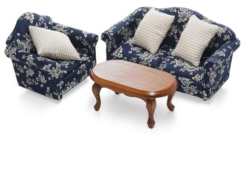 Odoria 1/12 Miniatur Puppenhaus Tisch Couchtisch Braun und Sessel Sofa Set Miniaturen Couch Puppenstube Möbel Zubehör