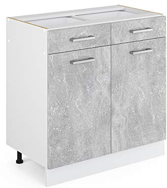 Vicco Unterschrank R-Line, Beton, 80 cm | mit Schubladen und Türen, ohne Arbeitsplatte, geeignet zur platzsparenden Aufbewahrung in Küchenzeilen
