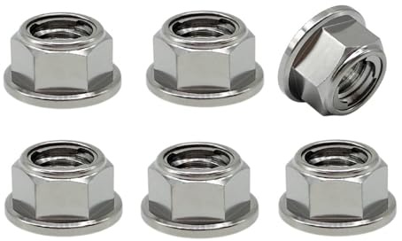 RISON-Titanium 6 Piezas Tuercas de Brida de Titanio M10x1.5mm, Tuercas Hexagonales con Reborde Tuerca de Bloqueo Hexagonal Autoblocantes Contratuercas para Rueda Dentada de Motocicleta, Bici