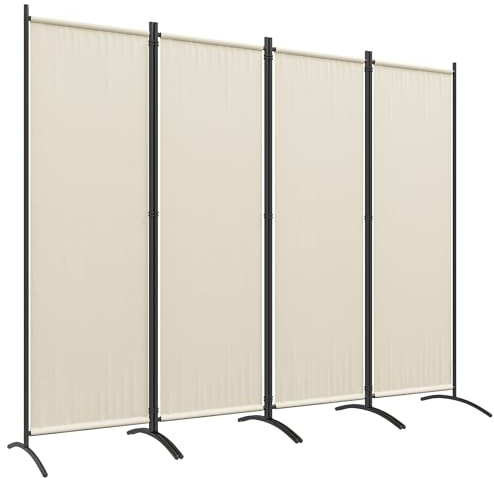 Outsunny Paravento Separé da Giardino a 4 Pannelli, Divisorio da Interno ed Esterno Pieghevole, 221x50x172cm, Crema