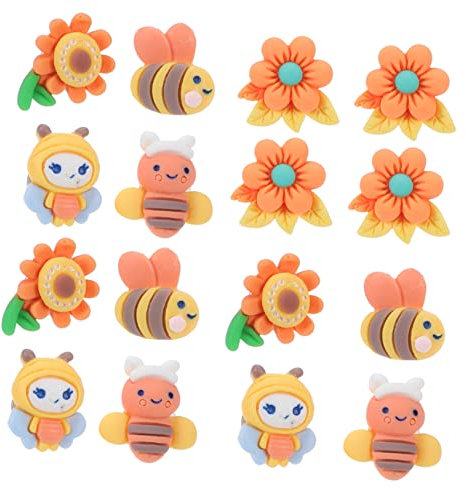 NUOBESTY 30stücke Teiliges Cartoon Dekorative Pushpins Orange-Bienen-Blumen-Design Resin Stecknadeln Für Pinnwand Wandbilder Büro Karten Fotos Memo Materialfest