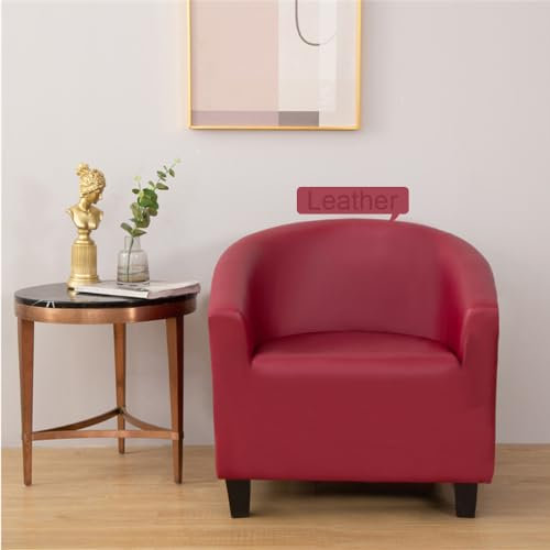 FANSU Leder Sesselschoner mit Armlehne Sesselbezug Stretch Sofabezug Husse Wasserdicht Sesselüberwurf Tub Chairs Sesselhussen für Clubsessel Loungesessel Cocktailsessel (Rot)