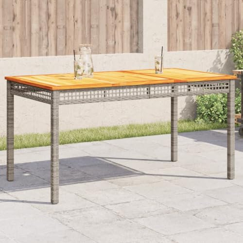 CIADAZ Gartentisch Grau 140x80x75 cm Poly Rattan Akazienholz, Gartentisch, Terrassentisch, Esstisch Garten, Gartenesstische, Gartenmöbel, Außentisch - 366277