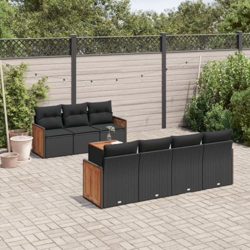 Rantry 8-TLG. Garten Sofagarnitur mit Kissen Gartensofa mit Stauraum Gartenlounge Balkonmöbel Loungesofa Gartenmöbel Rattansofa Ecksofa Sitzgruppe mit Gartentisch Gartenset Schwarz Poly Rattan