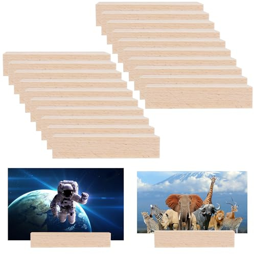 HO2NLE 20 Stück Kartenhalter Holz, Natürliches Massivholz Tischkarte Fotohalter für Tischnummern Hochzeit Partys Holzständer Postkartenständer Menükartenhalter