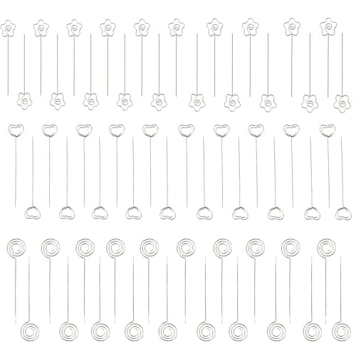 60 stycken fotobörr, fotobörr, fotodörr i metall, fotohållare, memoklipp, för bröllop, fest, tårtdekoration (rund form, hjärta, blomma)