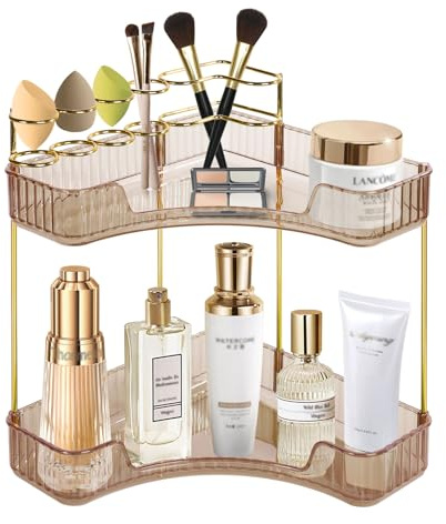 Make Up Kosmetik Organizer: Bernstein 2 Schichten Makeup Aufbewahrungs Kosmetikbox Schmink Desktop Aufbewahrung Verstellbar Lippenstift-Organizer für Dresser Schminktisch Skincare Aufbewahrungssystem