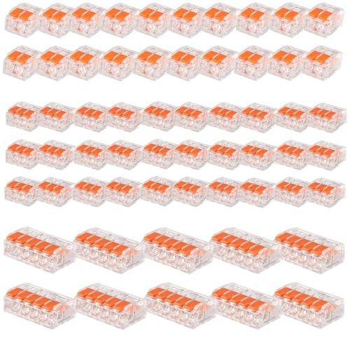 Connecteur électrique, 60 Pièces Rapide Connecteur de Fil de Câble avec 30 pcs 3 Entrées, 20 pcs 2 Entrées, 10pcs 5 Entrées pour Fils Solides, Toronnés et Flexibles