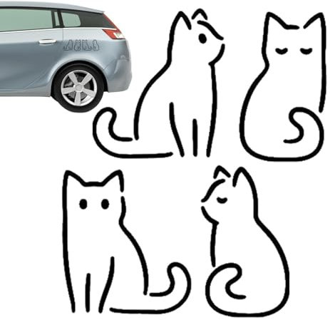Jinyilwn Autoaufkleber Katze | 4 Cartoon-Katzen Aufkleber für Stoßstange, Heckfenster & mehr | Reflektierendes Material, Weiß, Tier-Muster, Outdoor
