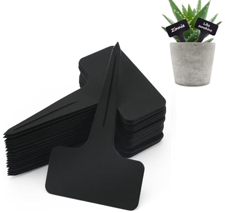 Onezebra 100 Pcs Plant Labels, Plant Labels for Outdoor Plants, Plant Markers, Plastic T-Type Tags for Garden, Potted Plants, Herbs, Flowers, Vegetables (Black)