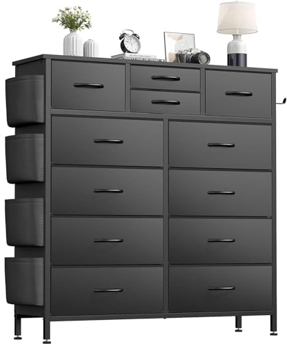 Buluri Chest of Drawers with 12 Fabric Drawers, Tall Dresser for Bedroom