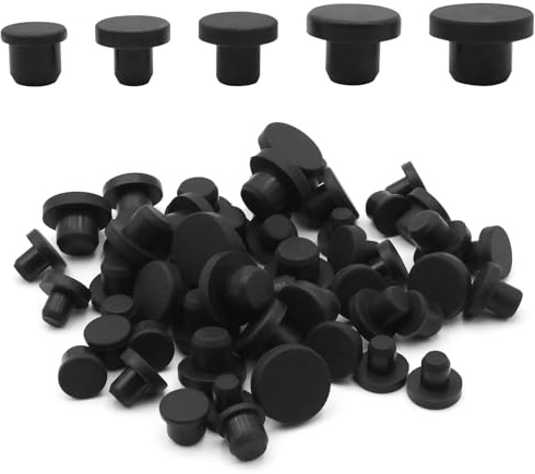 WYYFXY® 50 Stück Lochstopfen, 5 Größen Abdeckkappen Gummi Schwarz Rund 8-13mm Blindstopfen Verschlussstopfen für Flaschen Rohre Möbel