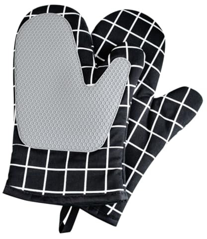 HOLIDYOYO Thick Oven Mitts Kitchen Gloves Heat Resistant Baking Glove Black Non-slip