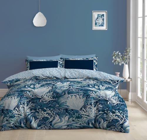 Lions Double Duvet Cover Set with Fitted Sheet and Pillowcase - 4 Piece Complete Bedding Sets Reversible Floral Rose Printed Poly Cotton Quilt Covers Bed, Girls Women