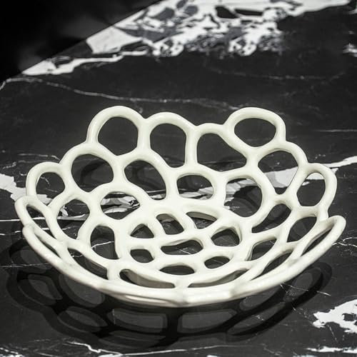 JUNYFFF Portafrutta Ceramica, Fruttiere 30X8cm, Grande Porta Frutta da Tavolo, Cesto di Frutta in Ceramica Cestini per Frutta Moderno,Bianca