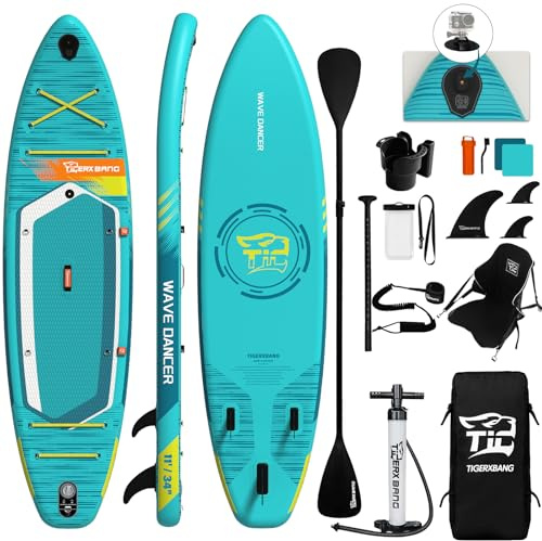 TIGERXBANG Aufblasbares Stand Up Paddle Board 335×86×15cm mit komplettem Zubehör, vielseitige Premium Paddle Boards für Erwachsene/Jugendliche, Paddle Board Wave Rider Dancer Collection-Himmelblau