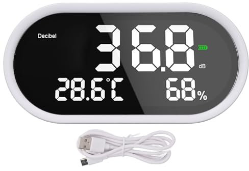 Mini Digital Decibel Meter, 3-in-1 30-130dBA LCD Display DBA Tester Desktop Temperature Humidity Sound Level Meter, for School Hospital Temple