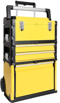LICONG-2020 Boîte à Outils Organisateur de boîte à Outils en métal Portable empilable avec Roues et 2 tiroirs, Coffre à Outils à Chariot Vertical Roulant Boîte à Outils(Yellow)