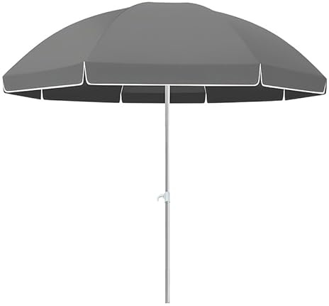 Tragbarer runder Strandschirm, 1,8 m/2,2 m/2,4 m, Outdoor-Terrassen-Sonnenschirm mit 8 Rippen, Gartenschirm für Terrasse, grauer Sonnenschirm, leichter und langlebiger Sonnenschutz