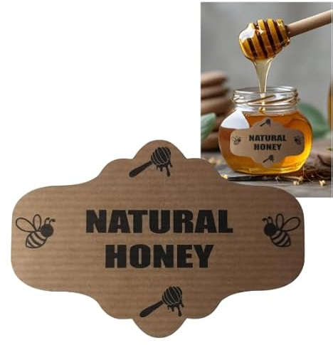 TODOKRAFT Lot de 40 étiquettes adhésives en kraft pour bouteilles de miel, 9 x 6 cm, marron (NATUREL HONEY)