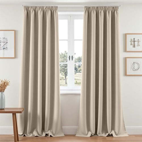 Vangao Gardinen mit Kräuselband Wohnzimmer Boho H260 x B140cm 2er Set Beige | Vorhänge Blickdicht für Schienensystem, Schlafzimmer Kinderzimmer Fenster, Thermo Vorhang Verdunkelnd 260 cm lang Modern