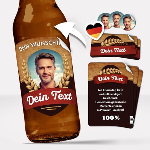 Bieretiketten Bierflaschen Etiketten Set PERSONALISIERT braun | Aufkleber für 6 Bier Flaschen - Flaschenetiketten mit Foto Text selber gestalten - Männer Geburtstag JGA Oktoberfest Sticker