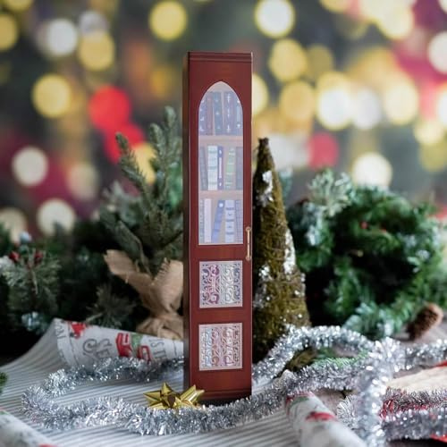 Mini Book Ornament Advent Calendar 2025 Design-Sensual Decorative Gift Small Bookshelf Miniature Library Holiday Decorations Books Lovers Gifts Advent Calendar with 24 Book Gift (Red)