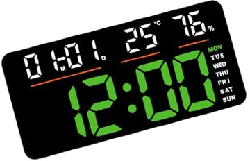 YIZITU Reloj de pared electrónico contemporáneo con pantalla LED, hora, fecha, temperatura, 2 alarmas, temporizador de cuenta regresiva, control remoto, reloj de pared con pantalla LED