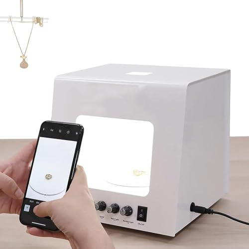 Bärbar ljuslåda och mjukbox för fotostudio, med 360° elektrisk roterande funktion, mini-mjukbox för fotostudio, stöd för upphängning eller placering av smycken TB30