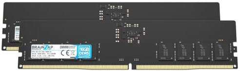 BRAINZAP Lot de 2 barrettes de mémoire RAM DDR5 UDIMM PC5-5600B 1Rx8 5600 MHz PC5-44800U 1,1 V CL40 pour ordinateur de bureau, 32 Go (2 x 16 Go)