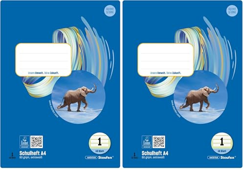 Staufen Style Schulheft - 10 Hefte je 16 Blatt, DIN A4, Lineatur 1 (5/5/5 mm liniert), 80 g/m² Papier (Packung mit 2)