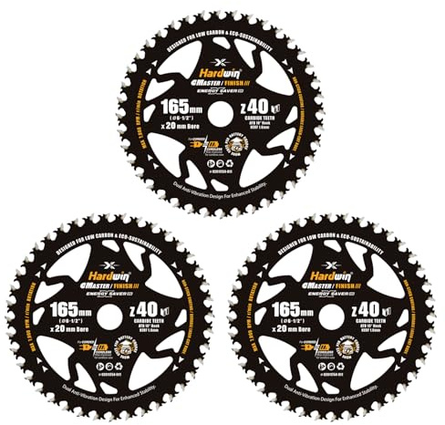 HARDWIN HM Kreissägeblatt 165x20mm, 3tlg., 40T Dünnschnitt für Holz | 3 HM-Sägeblätter mit 40 Zähnen für Holz, Weich- und Hartholz; Dünnschnitt für saubere Schnitte mit Akku- und Handkreissägen.