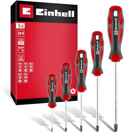 Einhell 5-tlg. Schraubendreher-Set, PZ | CrV-Klingen | magnetische Spitze | gängige Profilgrößen | ergonomische Griffe | integrierte Lochgriffe
