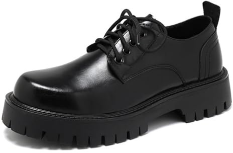 Dwihuize Men's Platform Oxford Shoes Lace Up Casual Leather Dress Shoes Chunky Heel Lug Sole for Business Walking