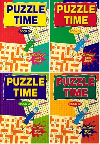 Set of 4 A5 Word Search & Crossword Puzzle Books – 560 Puzzles Total, 70 Crosswords & 70 Word Searches Per Book, Adult Brain Training Activity Books